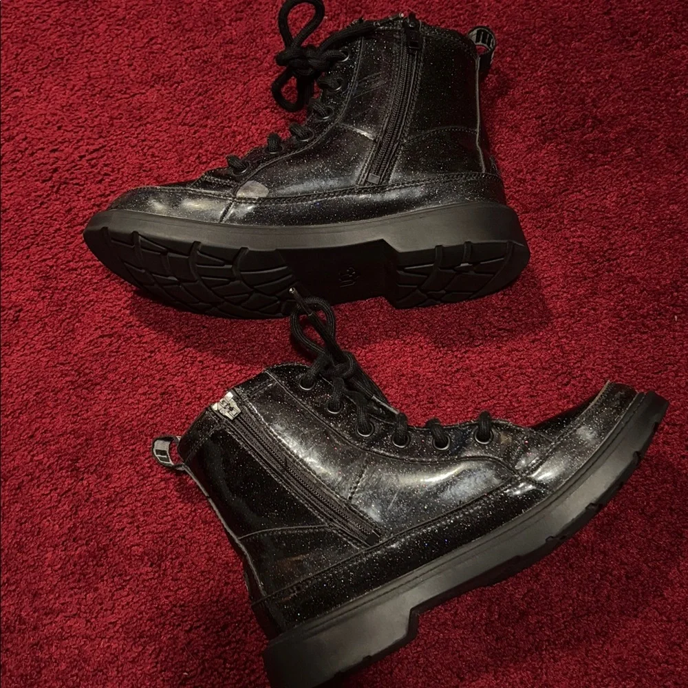 Uggs Black patent leather Glitter Combat Boots girls 3